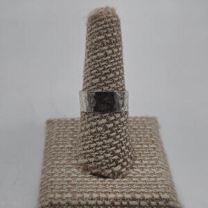 Size 8.5 Sterling Silver Unisex Rustic Pattern Band Ring A3595